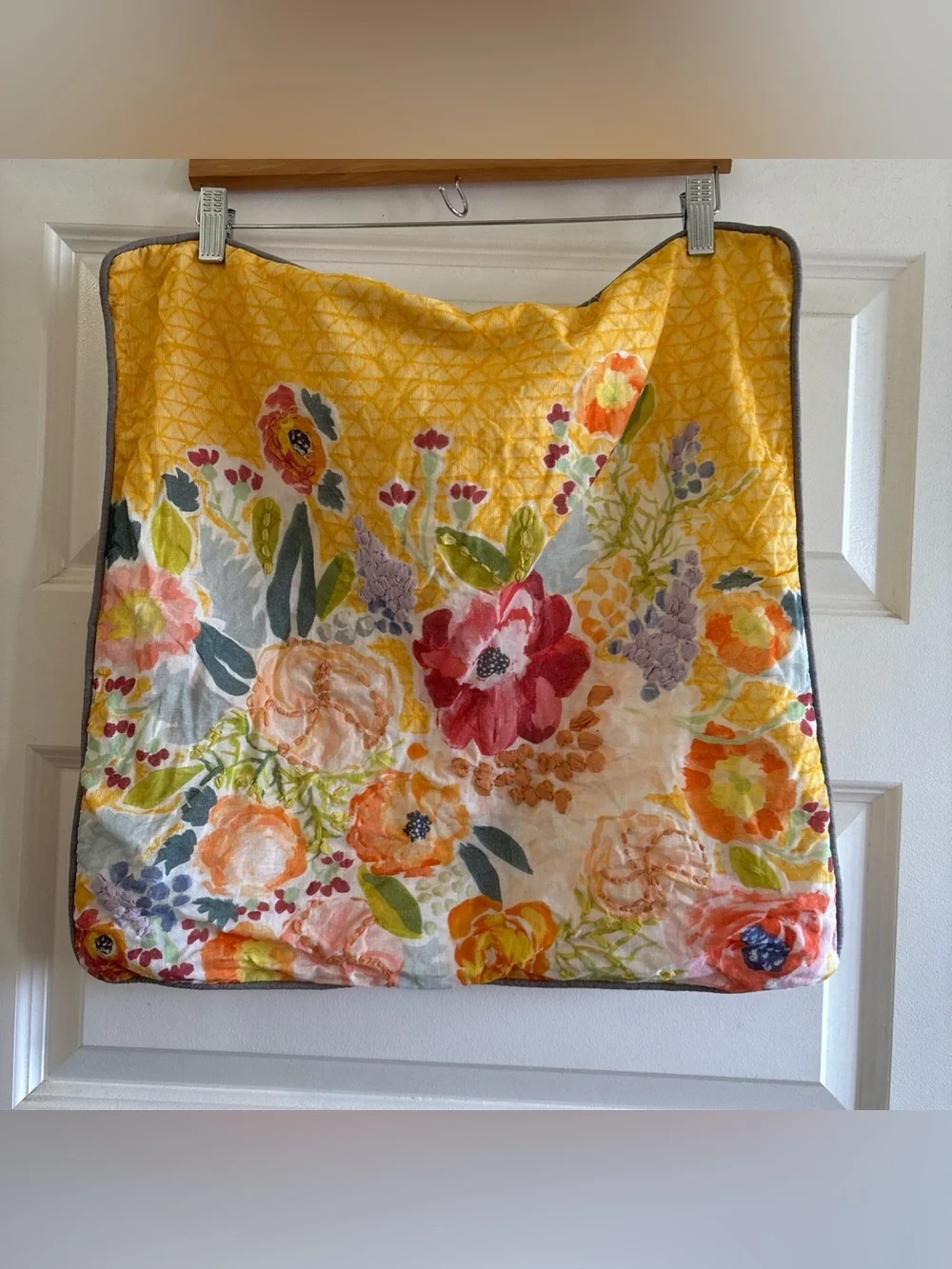 Anthropologie Watercolor  Floral Embroidered Throw Pillow Cover Case 20x20 (2)